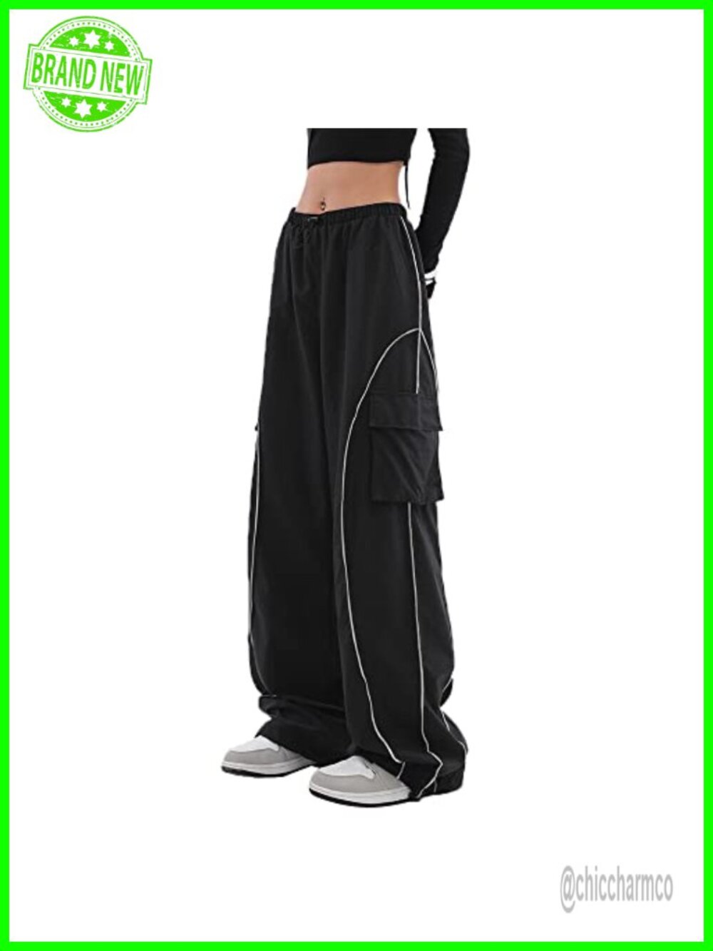 Y2K Parachute Track Pants Wide Leg Low Rise Cargo Pants